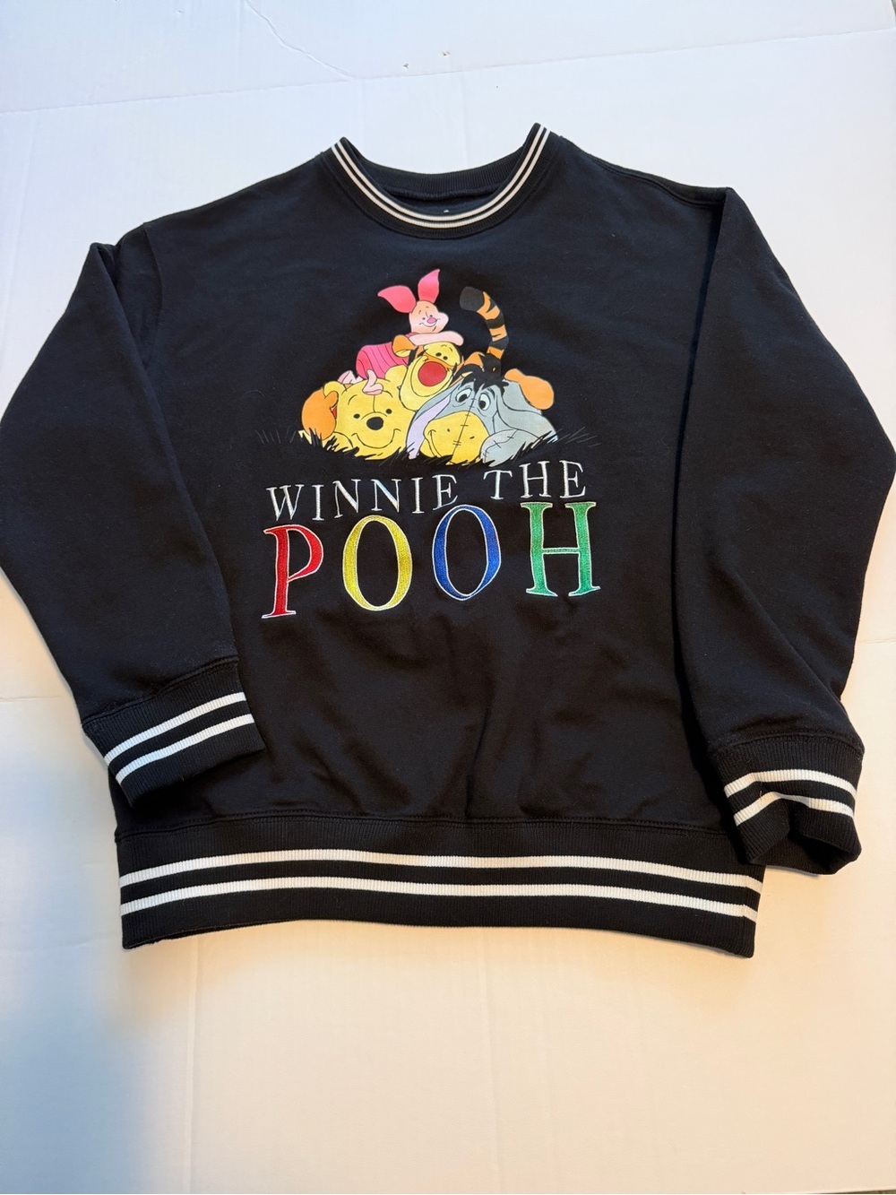 Disney Winnie the Pooh Black Crewneck Sweatshirt with Colorful Character Graphic